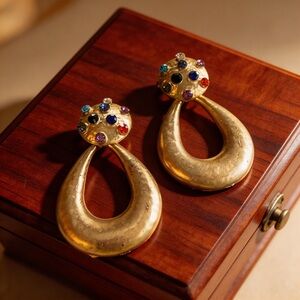 Vintage Gold-Tone Multi-Stone Drop Pierced Earrings - Women Jewelry